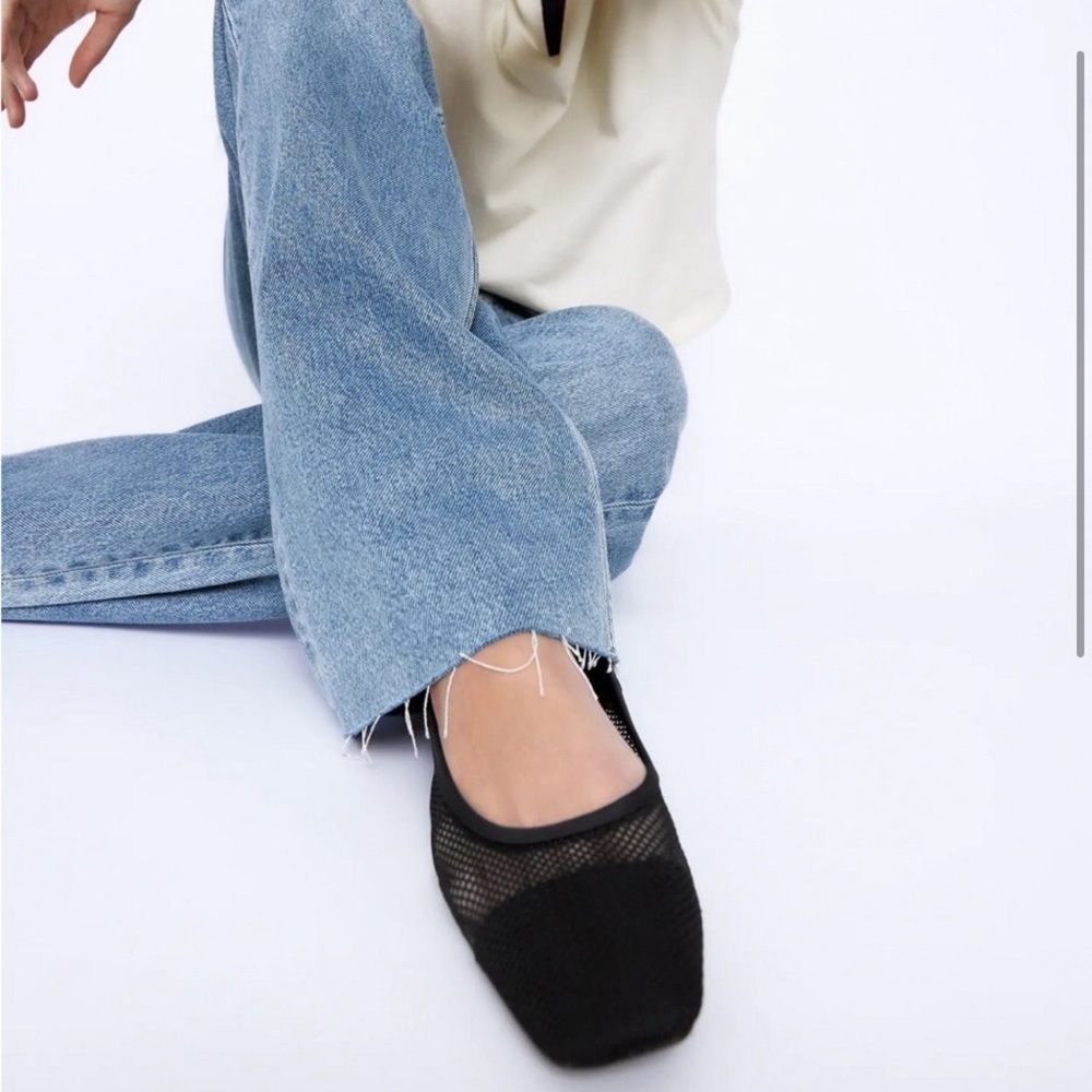 NWT Zara Square Toe Low Heel Mesh Flats